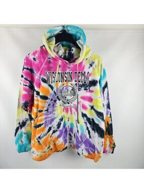 POP SURF Hoodie Mens XL Multi Wisconsin Dells Tie Dye Sweatshirt NWT